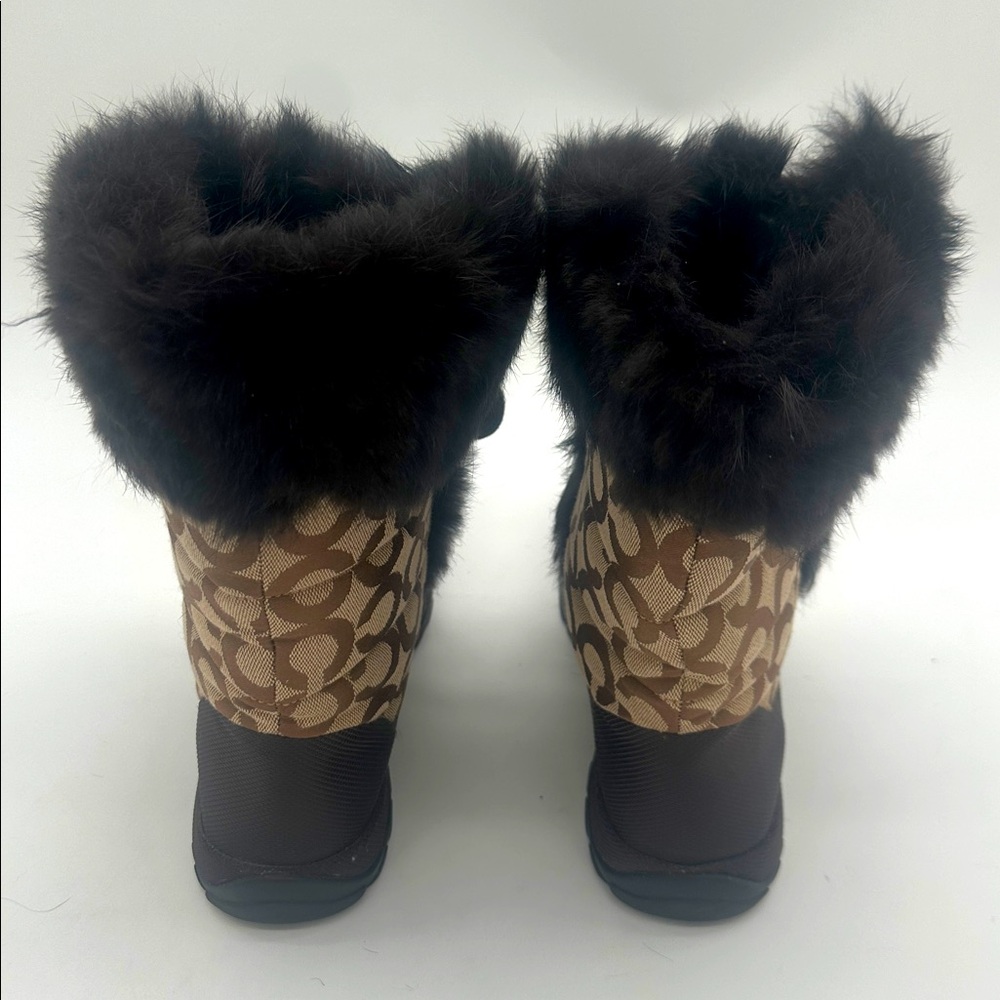 Coach Jennie Signature Fur Trim Lace Up Boots Monogram Khaki Q522 Womens 7.5 B - Picture 7 of 14